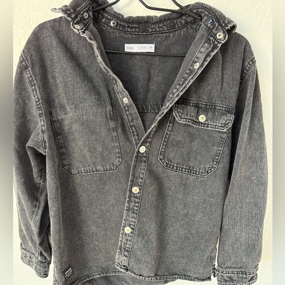 Men’s Zara Black Washed Denim Jacket with Hood